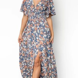 Baltic Born Verona Smocked Floral Maxi Dress - M - Blue Floral